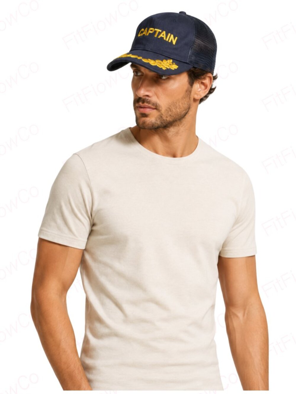 DPC Captain Navy Blue Mesh Boating Cap Gold Laurel Adjustable Hat